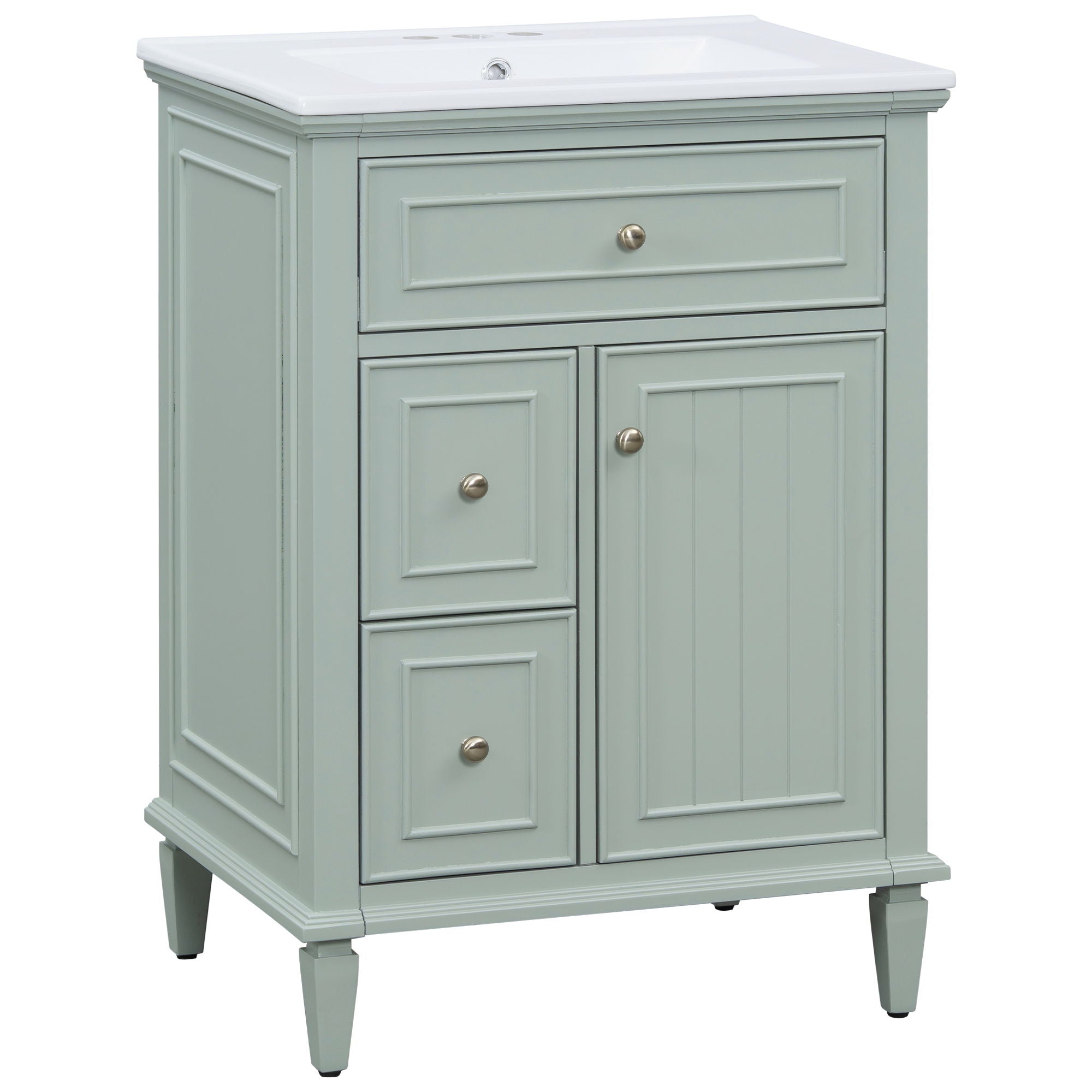 Modern Bathroom Vanity With Sink, Adjustable Shelf, 1 Flip Drawer & 2 Drawers