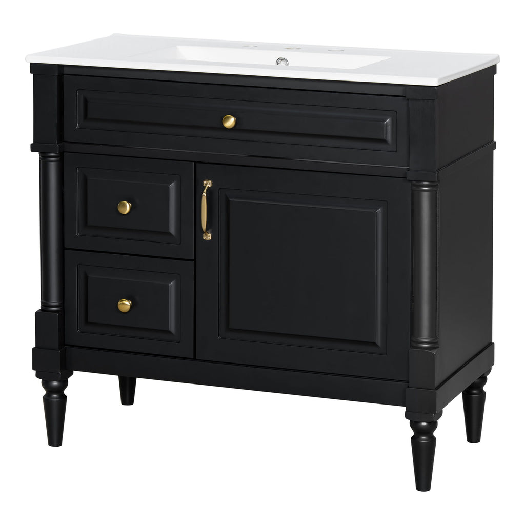 Freestanding Bathroom Vanity With Sink, Adjustable Shelf, Flip Drawer