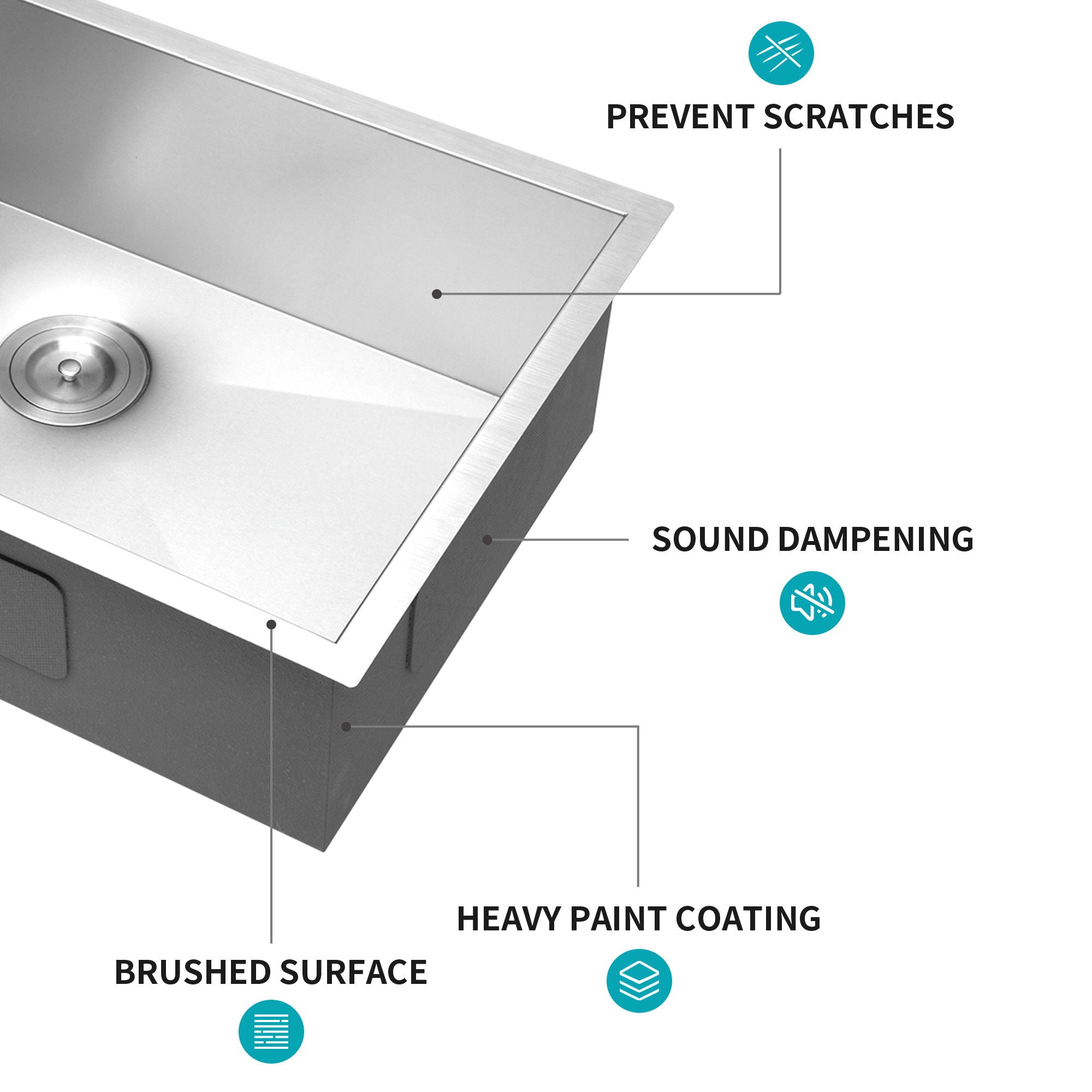 Modern Undermount Stainless Steel Kitchen Sink 16 Gauge, Deep Single Bowl