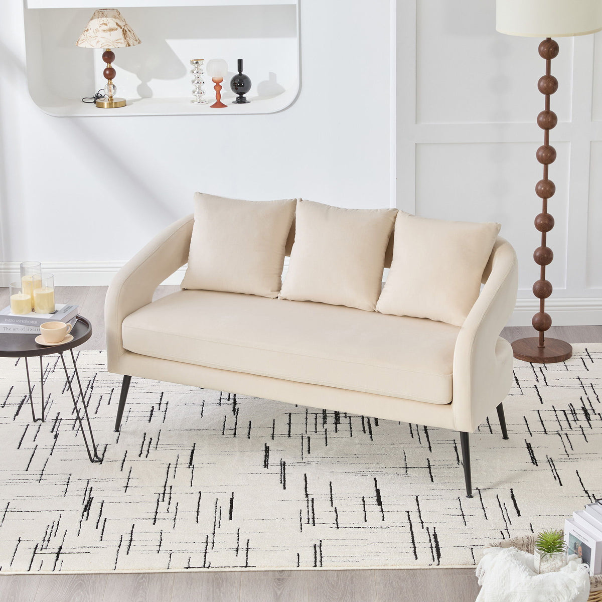 Open Back Loveseat Settee With 3 Pillows