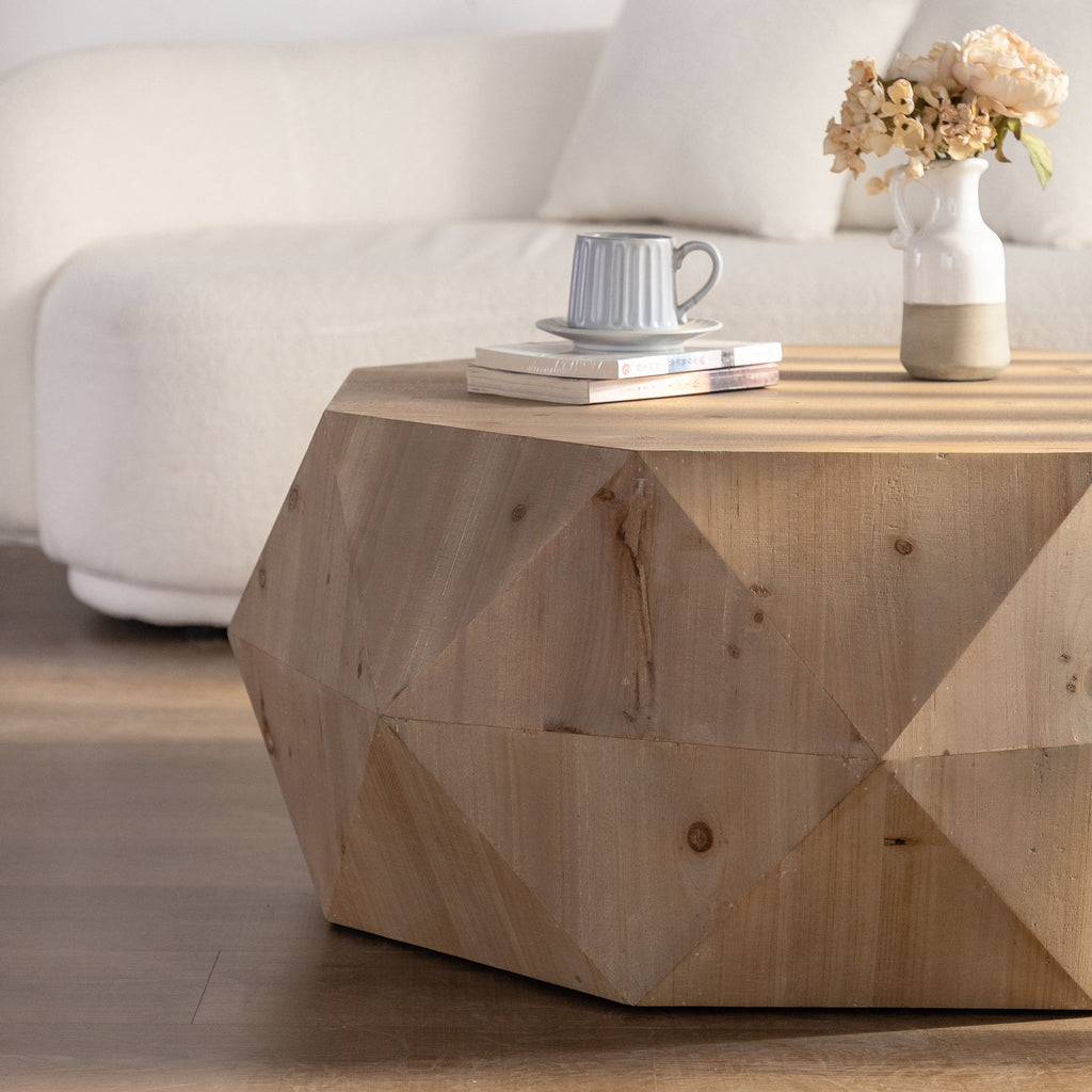 Coffee Table With 3D Embossed Design - Natural