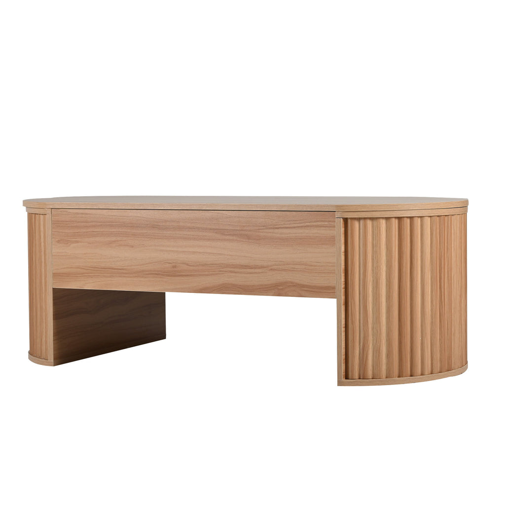 Lift Top Coffee Table With Hidden Compartment, Modern Oval Lift Tabletop For Home Living Room