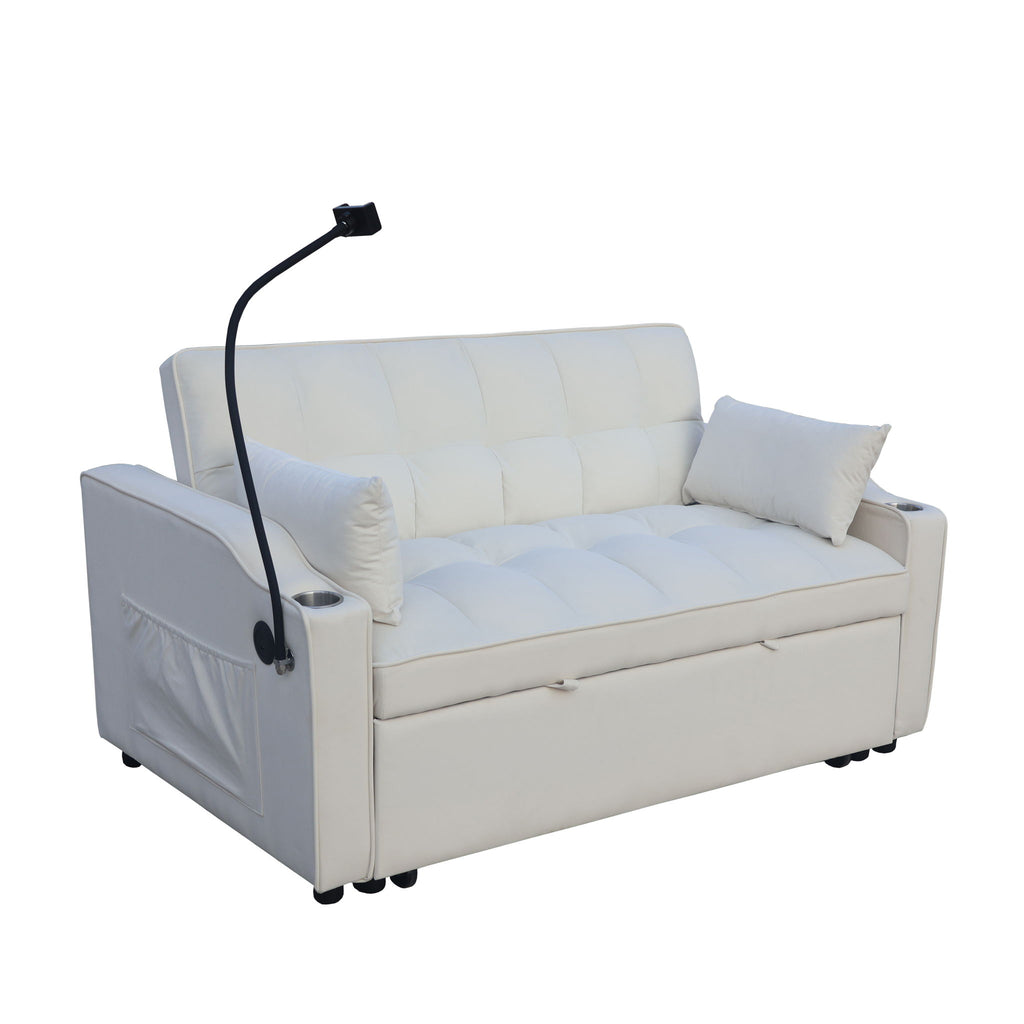 Modern Loveseat Futon Sofa With Pullout Bed, Adjustable Reclining Backrest, Toss Pillows