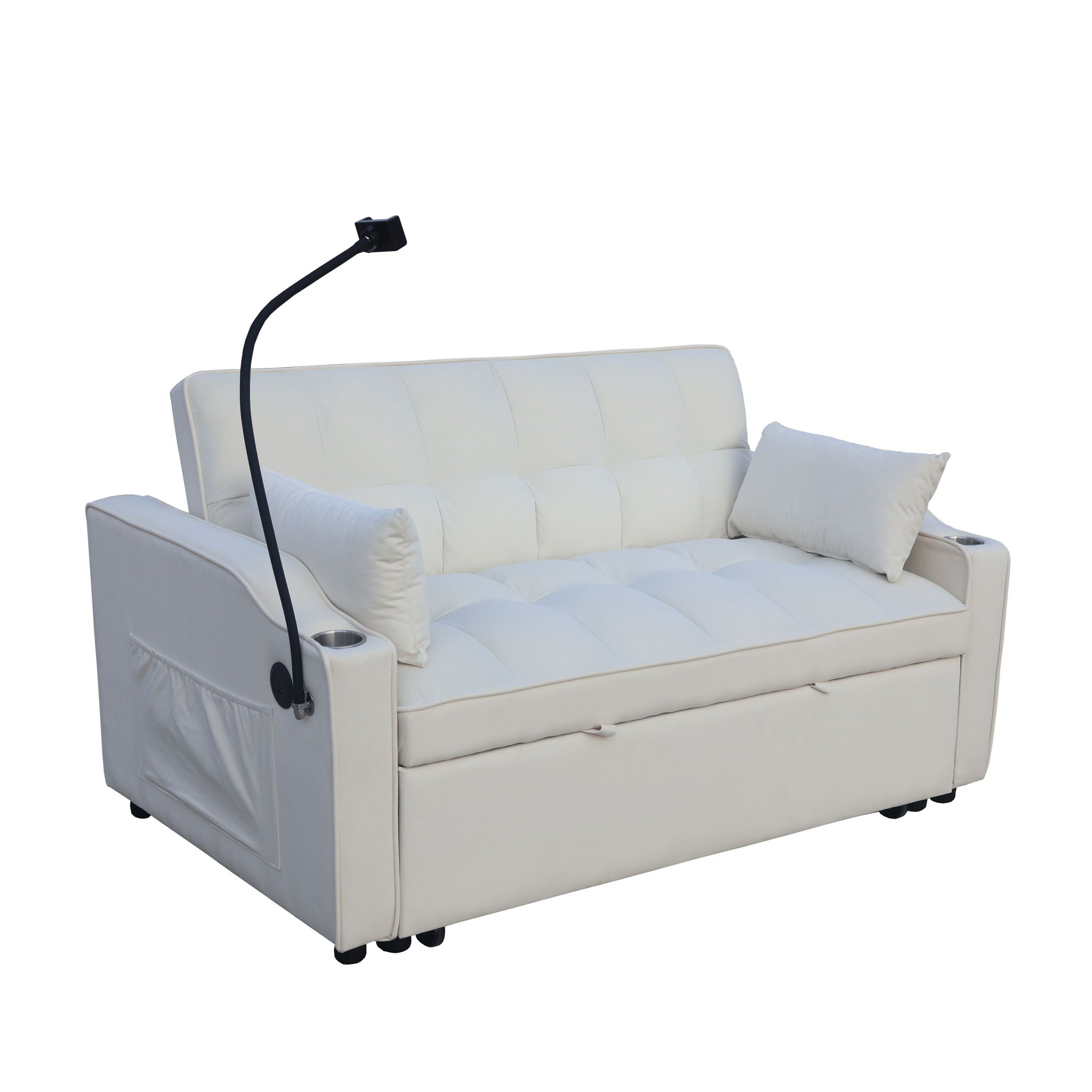 Modern Loveseat Futon Sofa With Pullout Bed, Adjustable Reclining Backrest, Toss Pillows