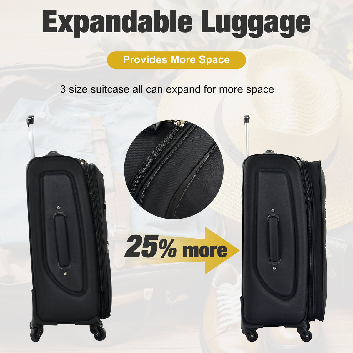 Softside Luggage Expandable Set With Duffel Bag Upright Spinner