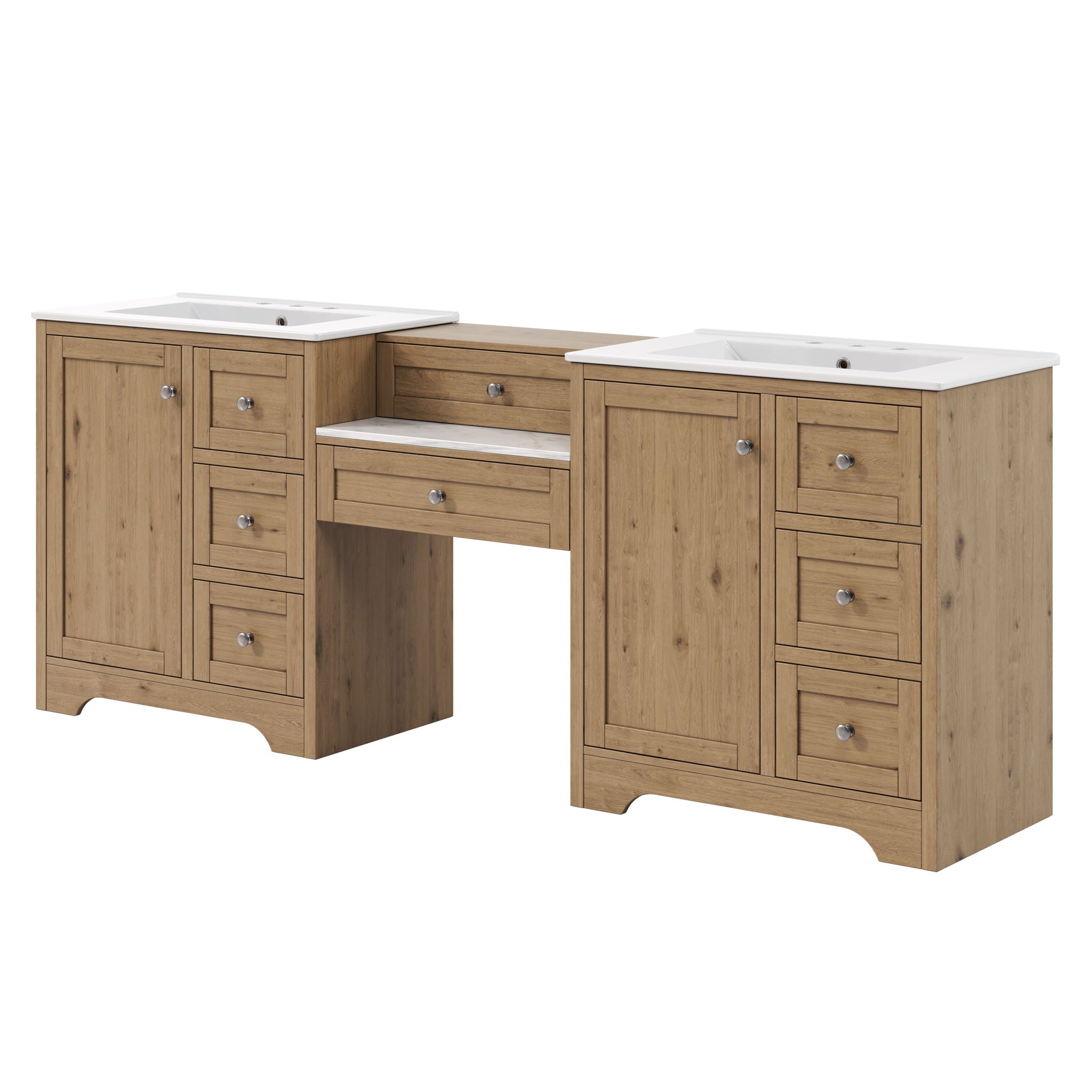 Double Sink Bathroom Vanity With Countertop, 2 Ceramic Sinks, 6 Drawers, Soft Close Design