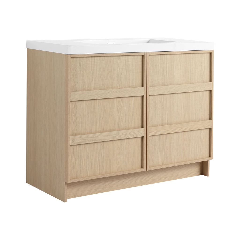42" Freestanding Bathroom Vanity & Sink & 2 Soft Close Cabinet Doors - Oak / White