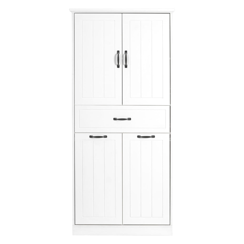 Modern Bathroom Storage Cabinet With Two Laundry Baskets, One Drawer, Adjustable Shelf