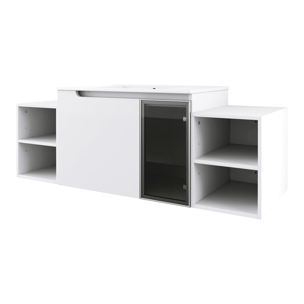 Wall Mounted Bathroom Vanity With Sink, Cabinet & Half Door