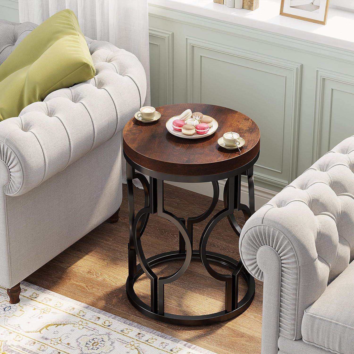 Round End Table Nightstand For Living - Brown / Black