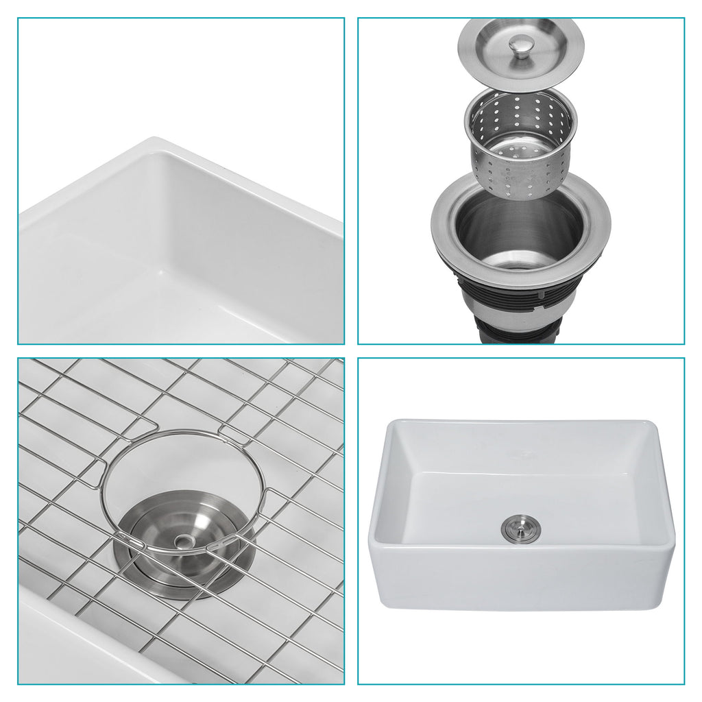 Apron Front Reversible Single Bowl Kitchen Sink & Grid And Strainer