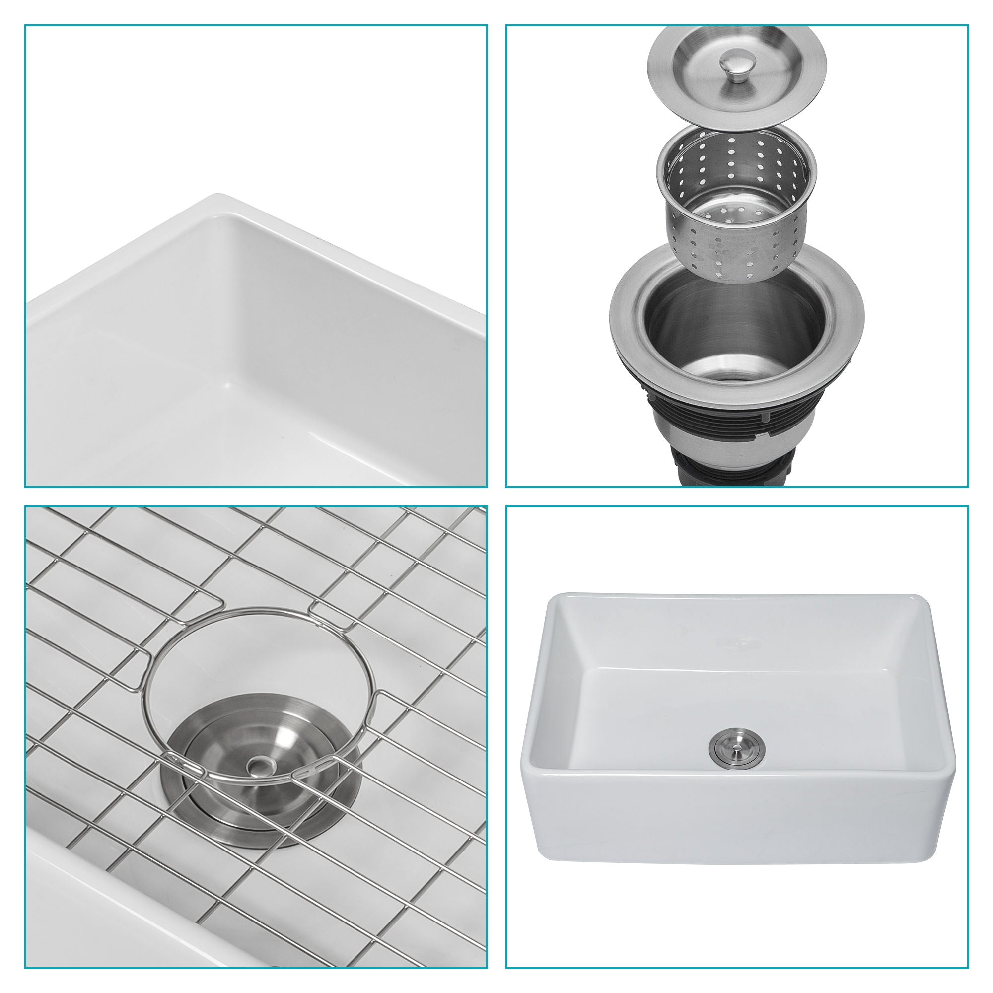 Apron Front Reversible Single Bowl Kitchen Sink & Grid And Strainer