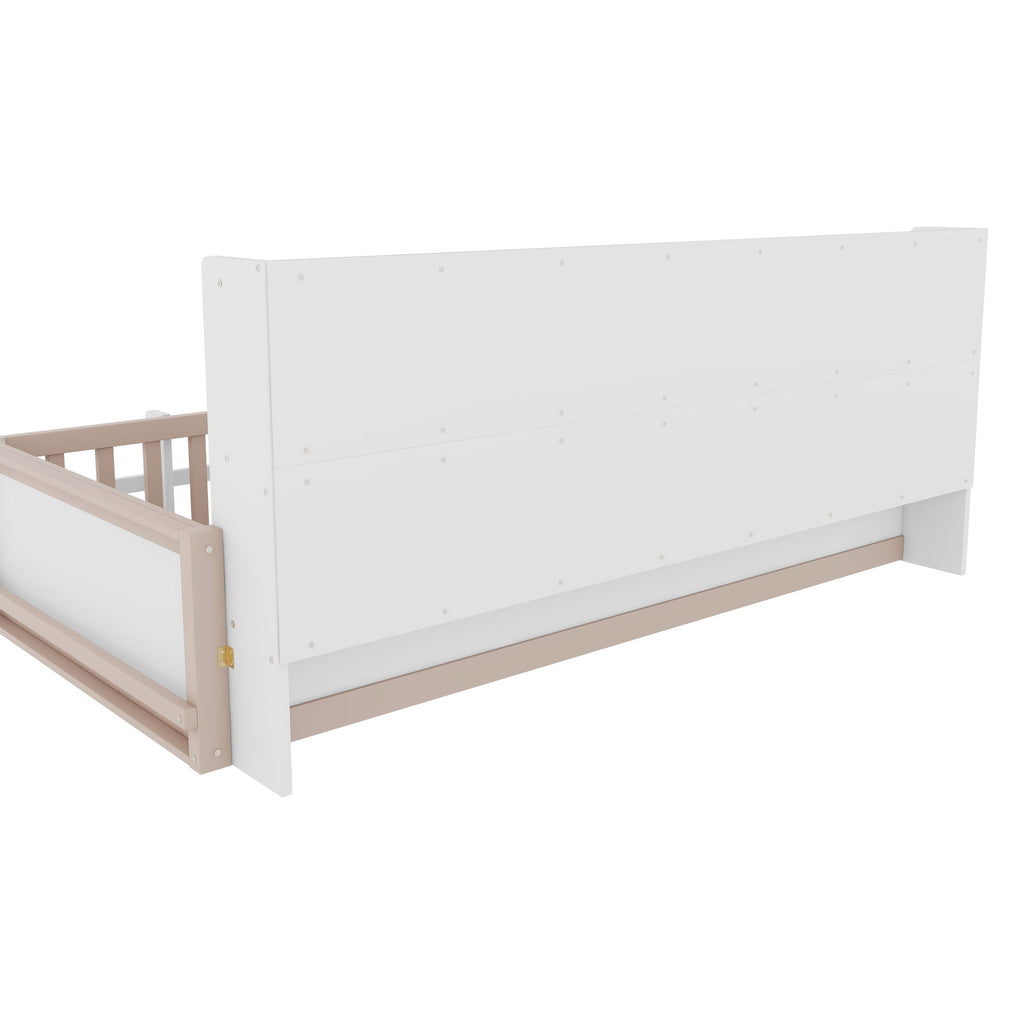 Platform Bed Frame With Guardrail, Storage Shelves & Bookshelf