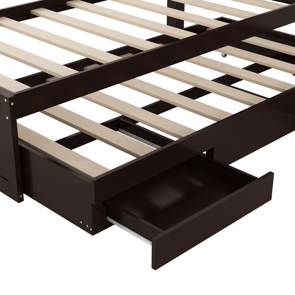 Platform Bed With LED Headboard, Charging Station, Trundle And 2 Drawers