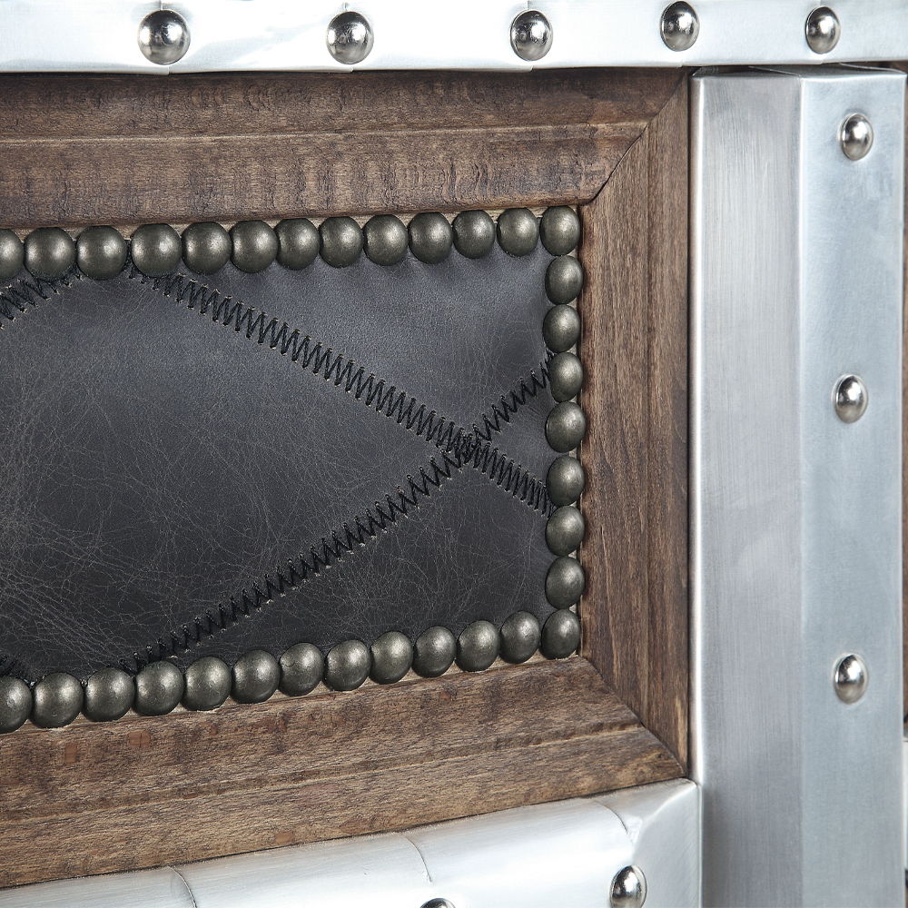 Rahma - Bar Table - Antique Ebony Top Grain Leather & Aluminum