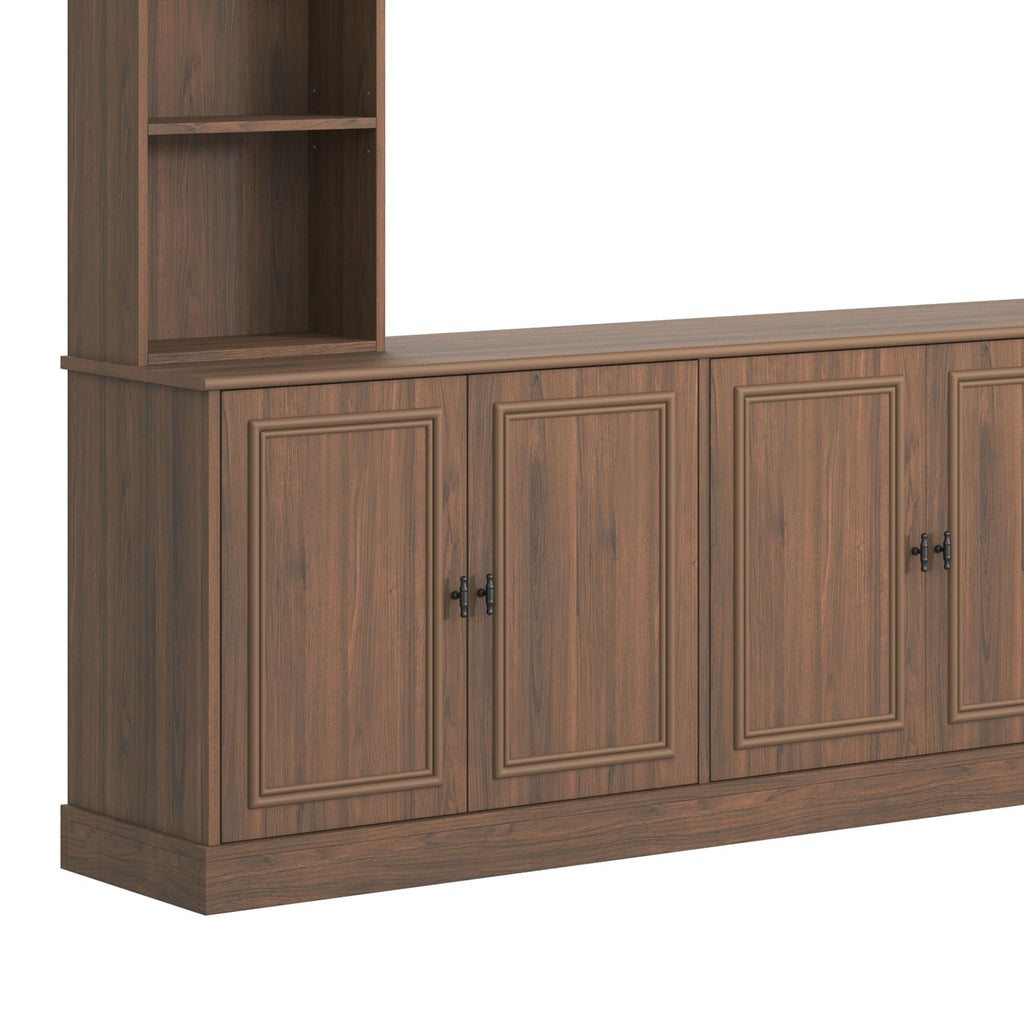 4 Piece Wall Unit Entertainment Center With Bookshelf, TV Stand With Adjustable Shelf For Living Room - Walnut