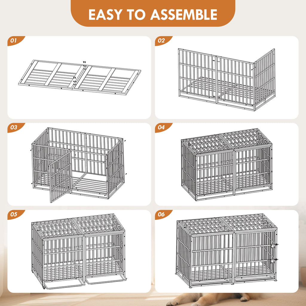 Extra Large Heavy Duty Dog Crate With Removable Pans For Dogs - Black