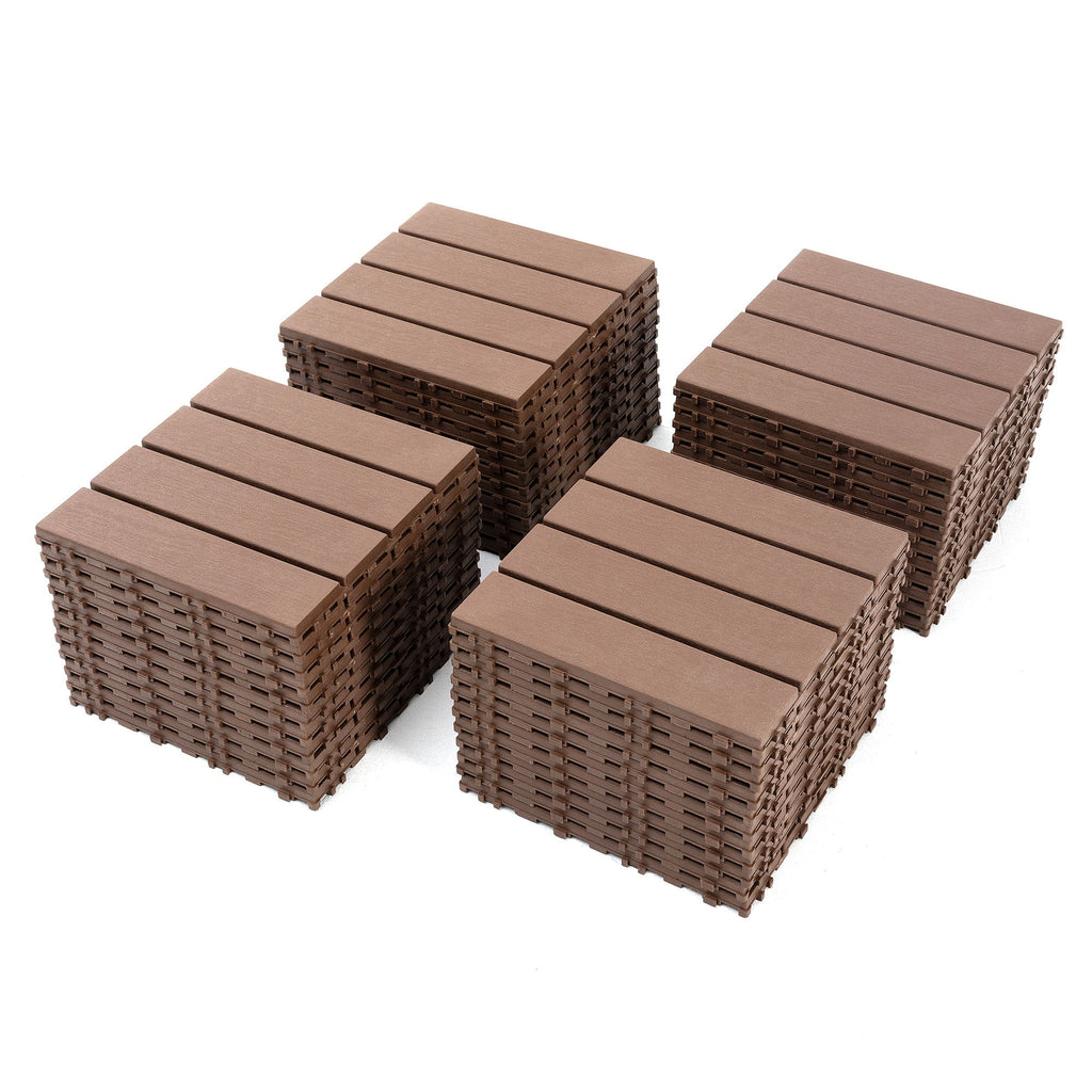 Plastic Interlocking 44 Pack Patio Deck Tiles, Square Waterproof Outdoor All Weather Use