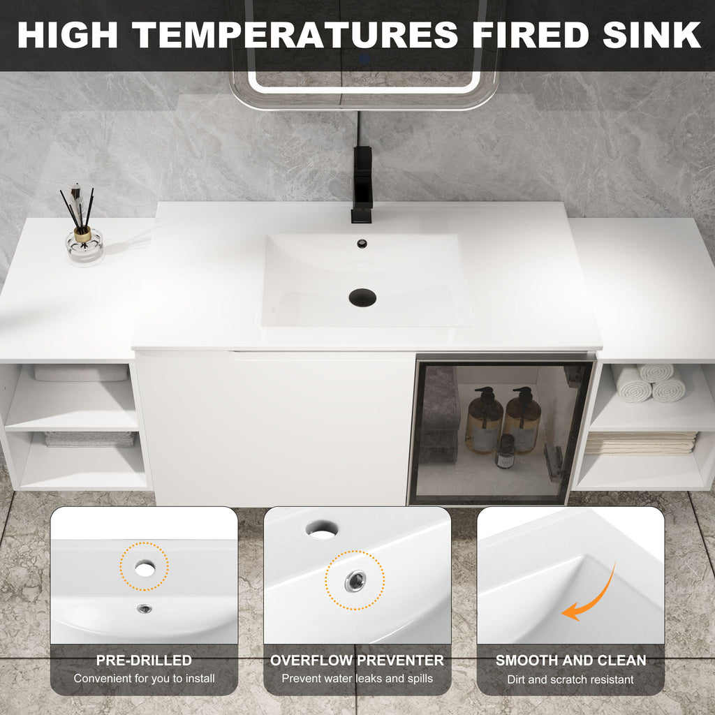 Wall Mounted Bathroom Vanity With Sink, Cabinet & Half Door