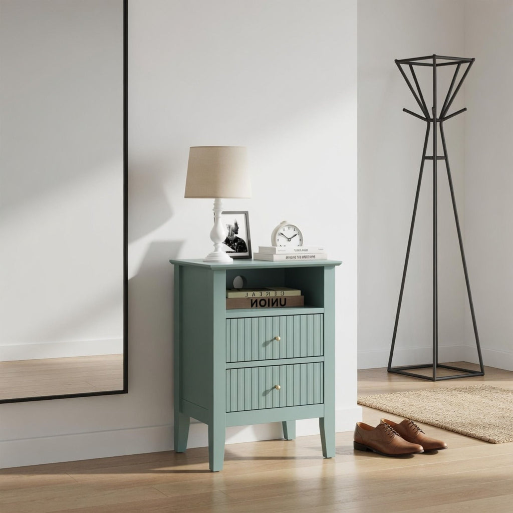 Fluted Nightstand With 2 Drawers