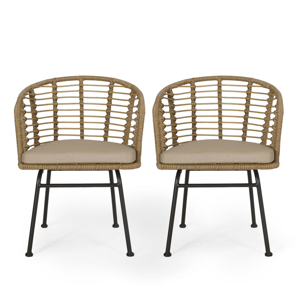 Randy - Modern Wicker Chair With Water Resistant Cushions - Brown / Beige