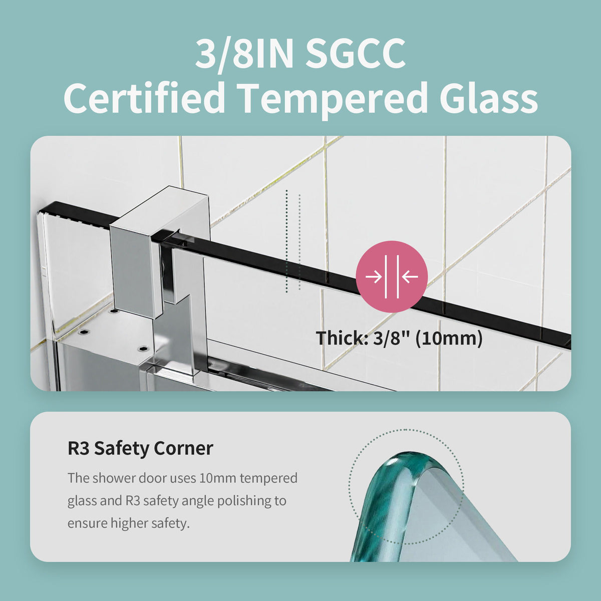 Frameless Single Sliding Soft Close Shower Doors, Reversible Installatio - Chrome