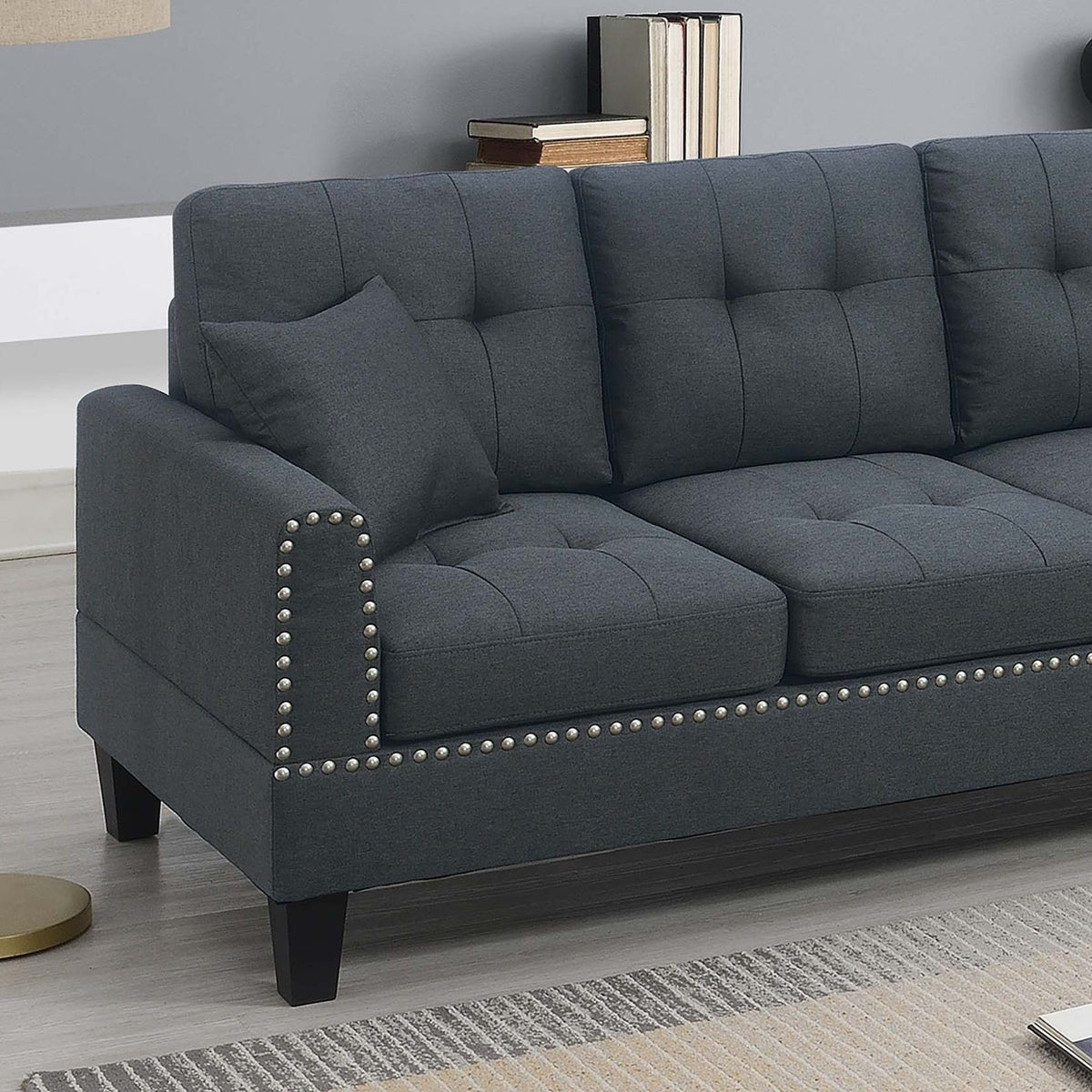 2 Piece Sectional Set With Nailhead Trim, Sofa And Matching Accent Pillows - Charcoal