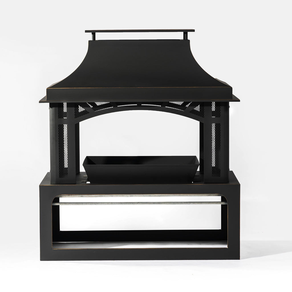 Fireplace, 50000 Btu Fire Pit, Wood Burning Chimney For Outside - Black