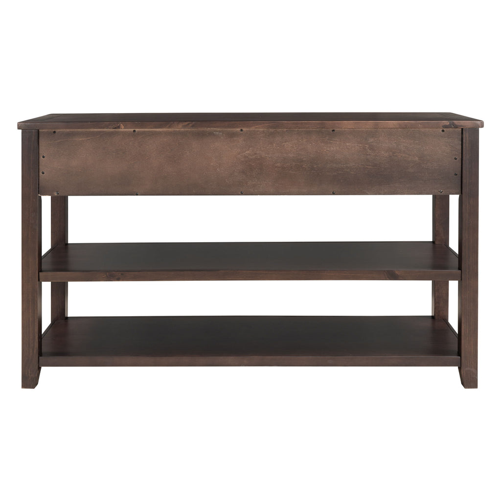 Retro Design Console Table With Two Open Shelves, Pine Frame And Legs For Living Room