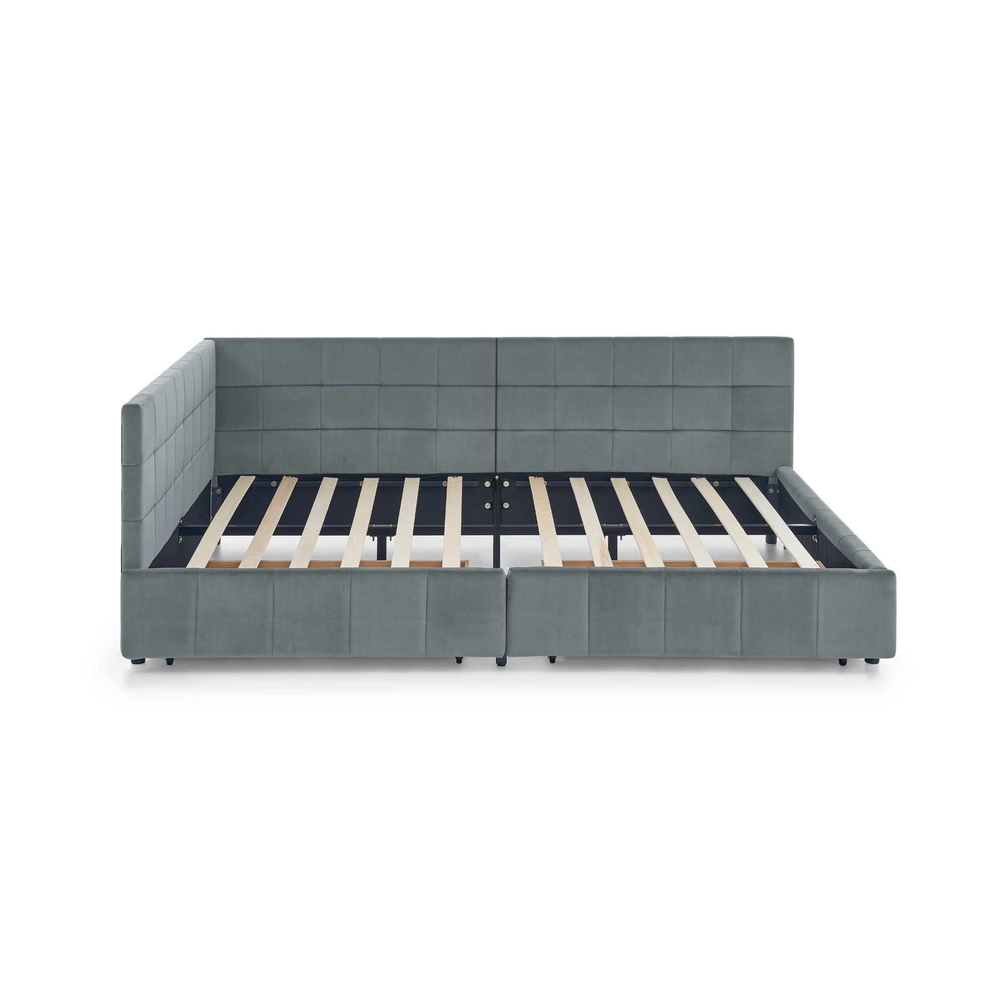 Elegant Storage Upholstered Tufted Bed Frame With Backrest And Armrests