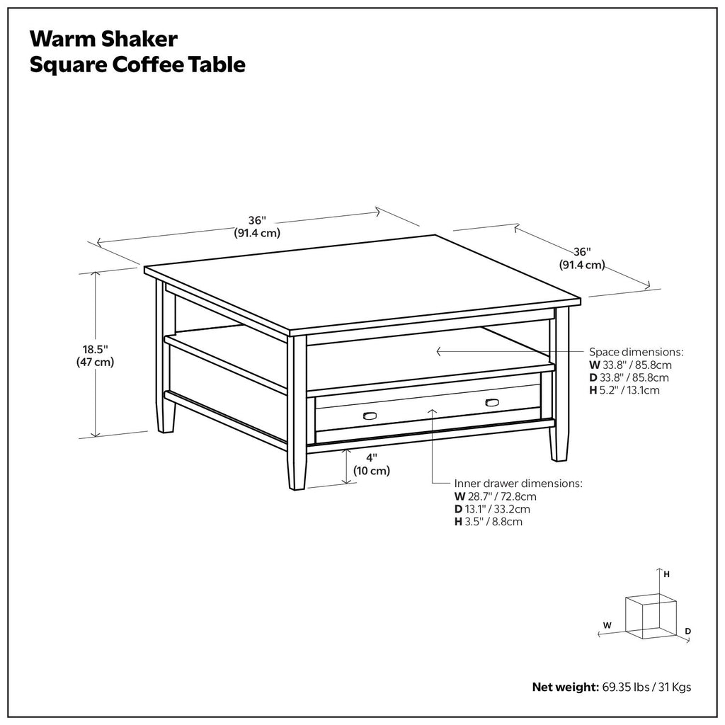 Warm Shaker - Square Coffee Table - Light Golden Brown