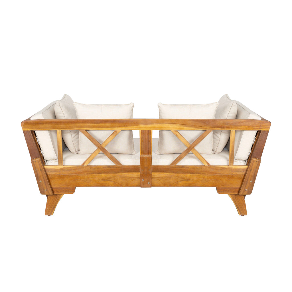 Outdoor Patio Daybed Sofa, 3 Seat Sofa With Foldable Arm 4 Back Pillows