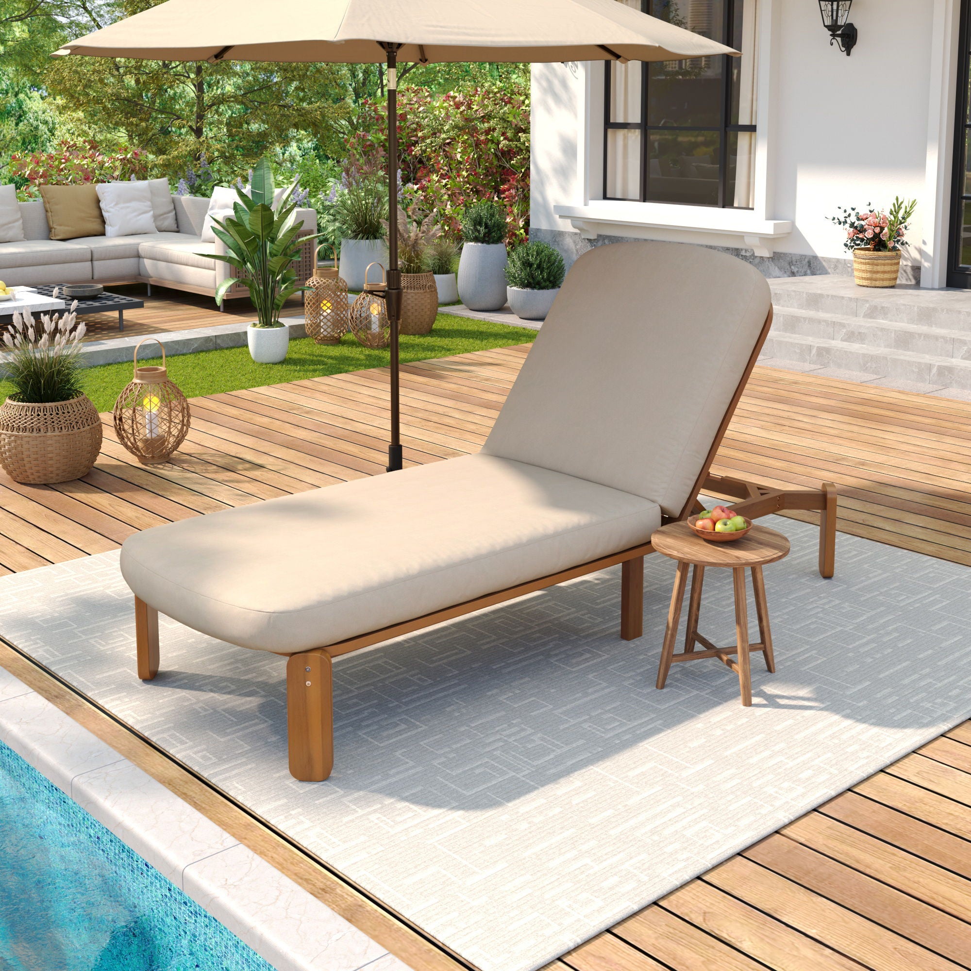 Outdoor Chaise Lounge With Adjustable Backrest