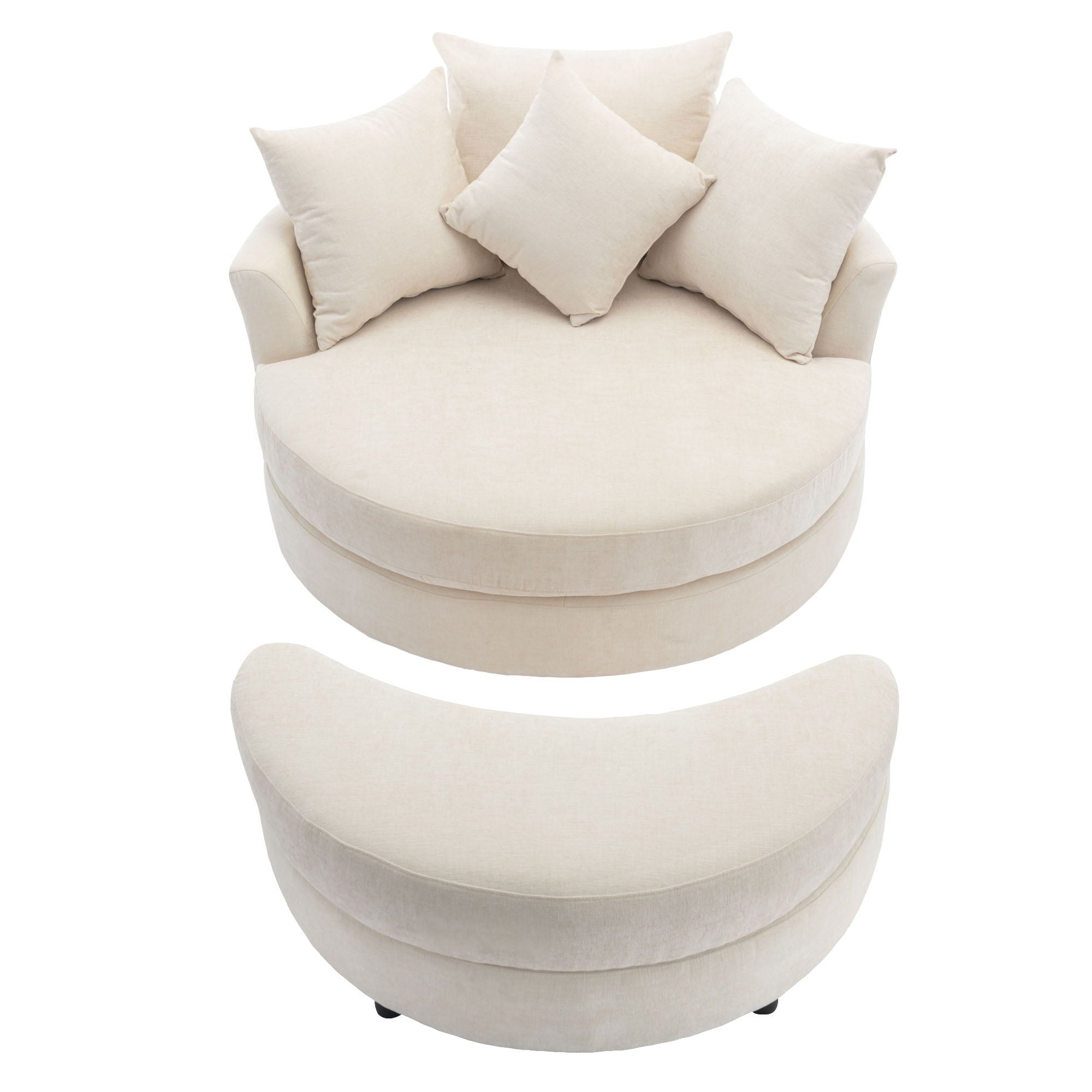 360° Swivel Accent Barrel Chair With Storage Ottoman & 4 Pillows, Modern Leisure Chair Round Accent For Living Room