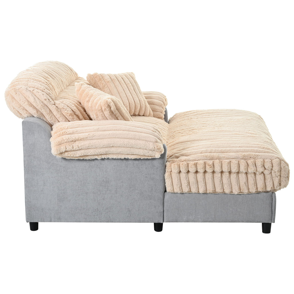 Chaise Lounge Cloud Sofa With 2 Throw Pillows - Champagne
