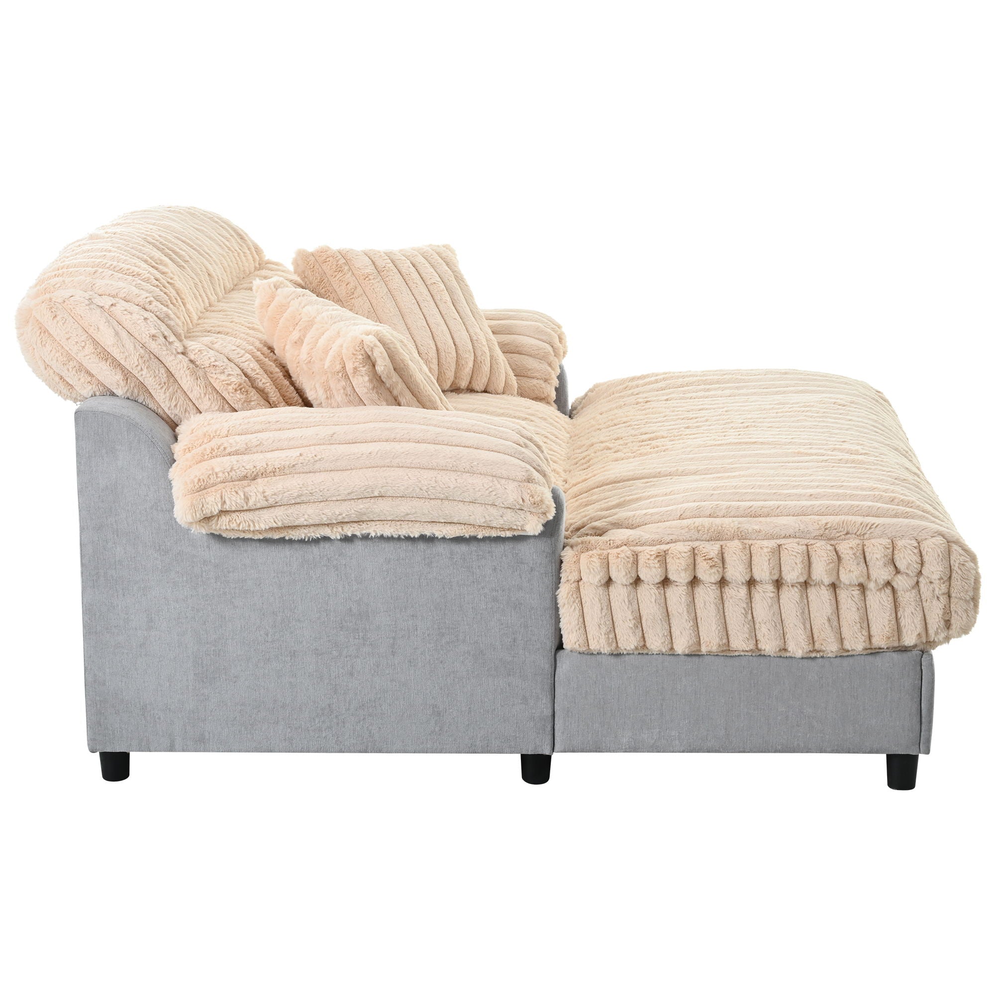 Chaise Lounge Cloud Sofa With 2 Throw Pillows - Champagne