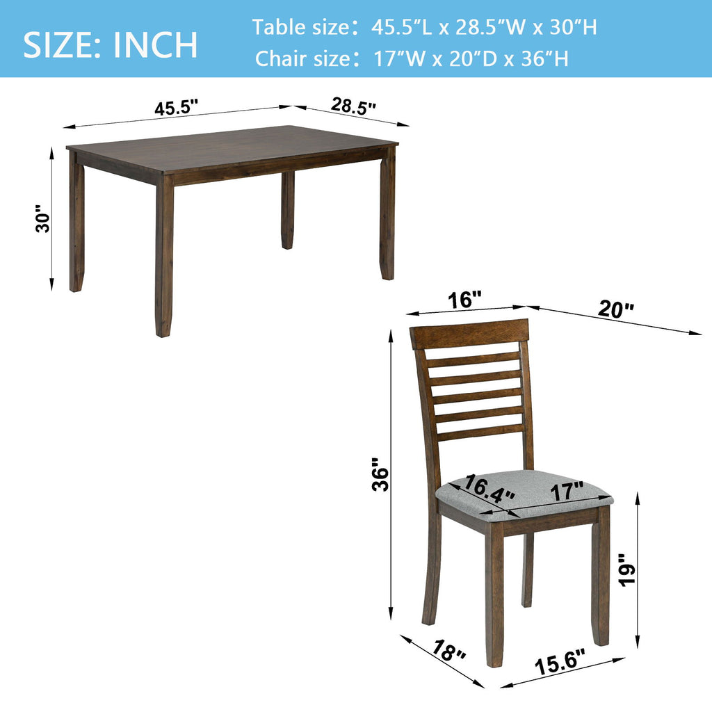 5 Pieces Modern Dining Set, Rectangular Wooden Dining Table With 4 Upholstered Chairs