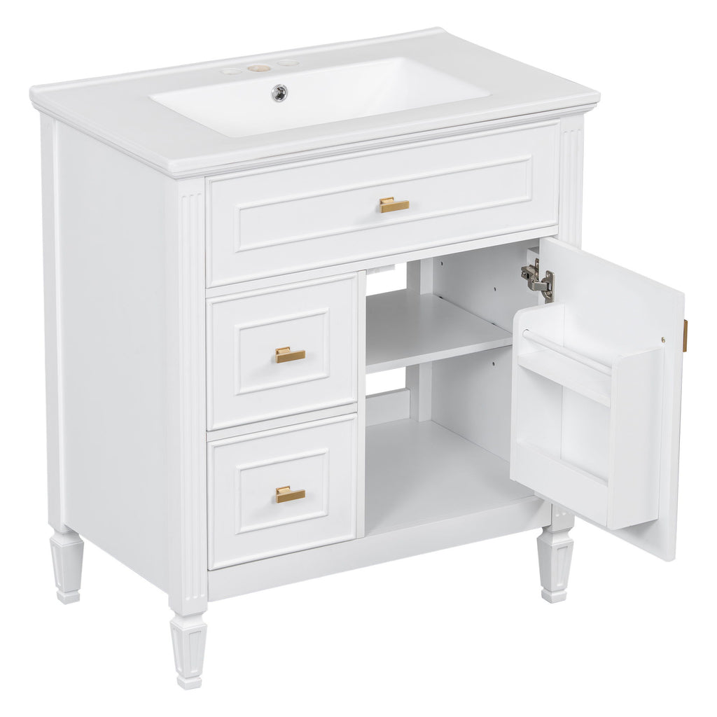 Modern Bathroom Vanity With Sink, 1 Flip Drawer And 2 Drawers, Adjustable Shelf