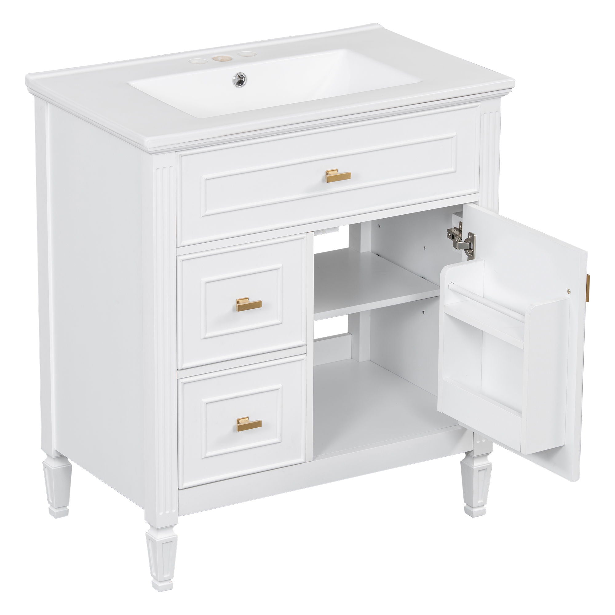 Modern Bathroom Vanity With Sink, 1 Flip Drawer And 2 Drawers, Adjustable Shelf