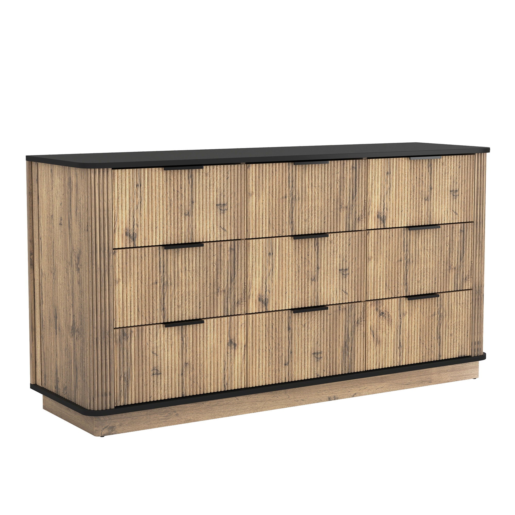 Modern 9 Drawer Cabinet With Metal Rounded Corners Multi Functional Storage - Black