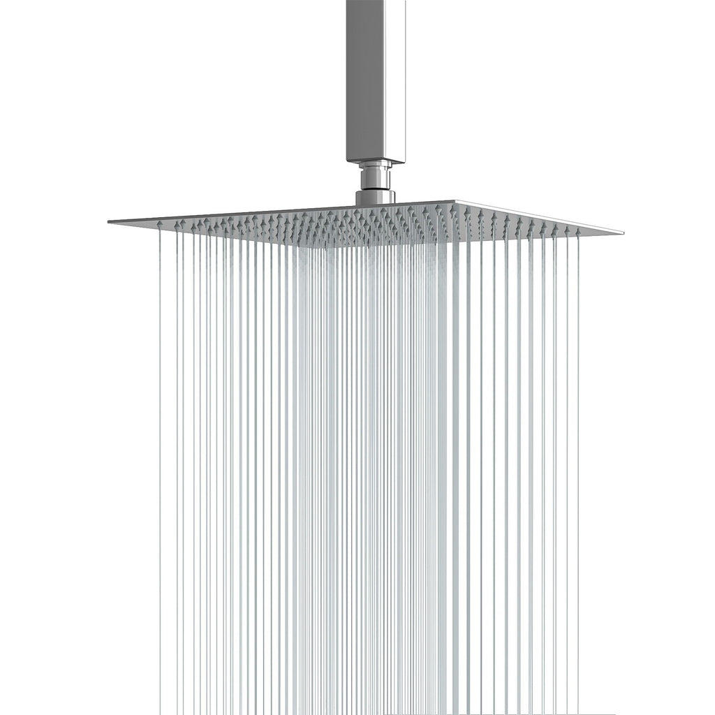 Ultra Thin Square Rainfall Shower Head Stainless Steel, Wall Or Ceiling Mount - Chrome