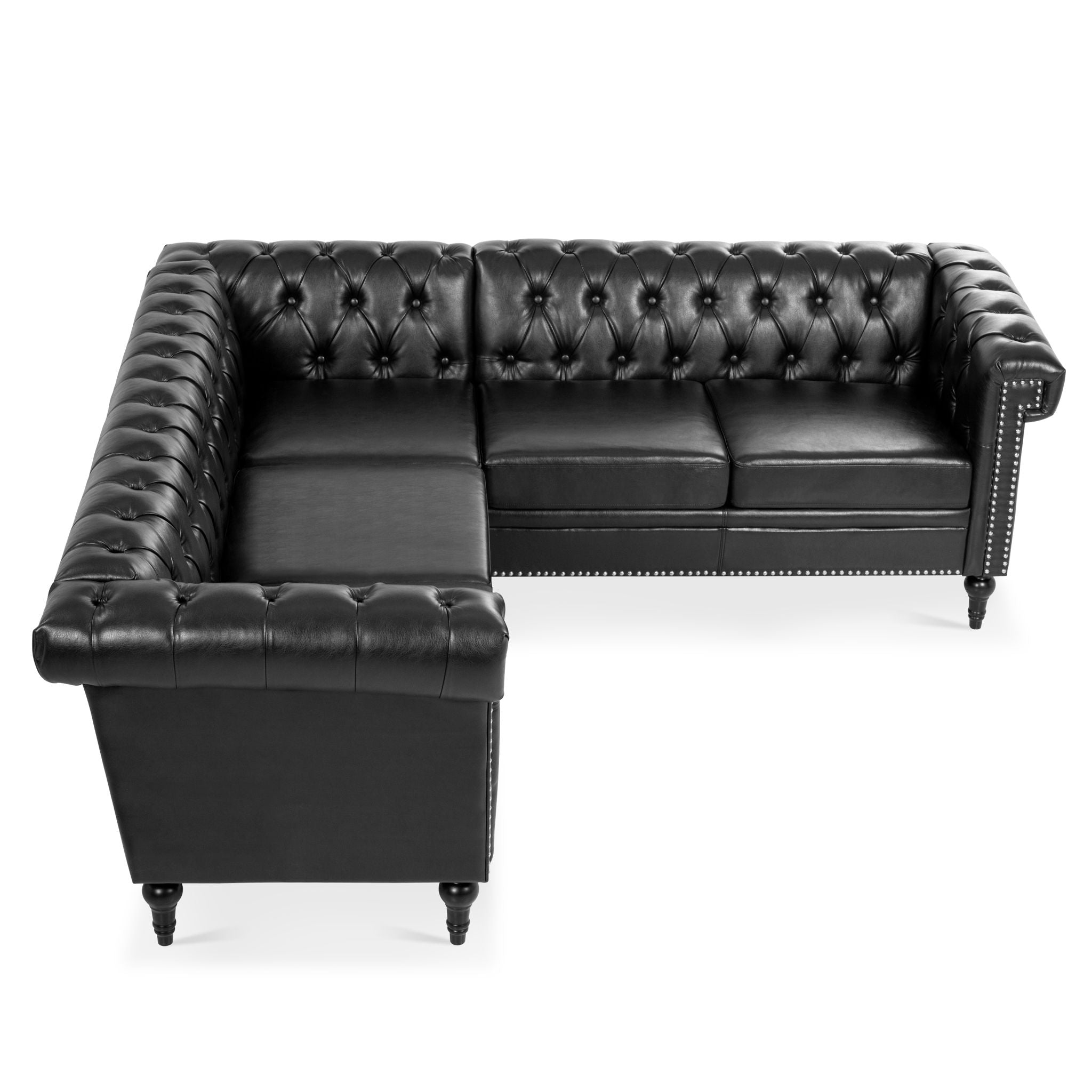 L Shaped Reversible Modern Chesterfield Sofa With Rolled Arms And Nailhead, 5 Seat Tufted Couch