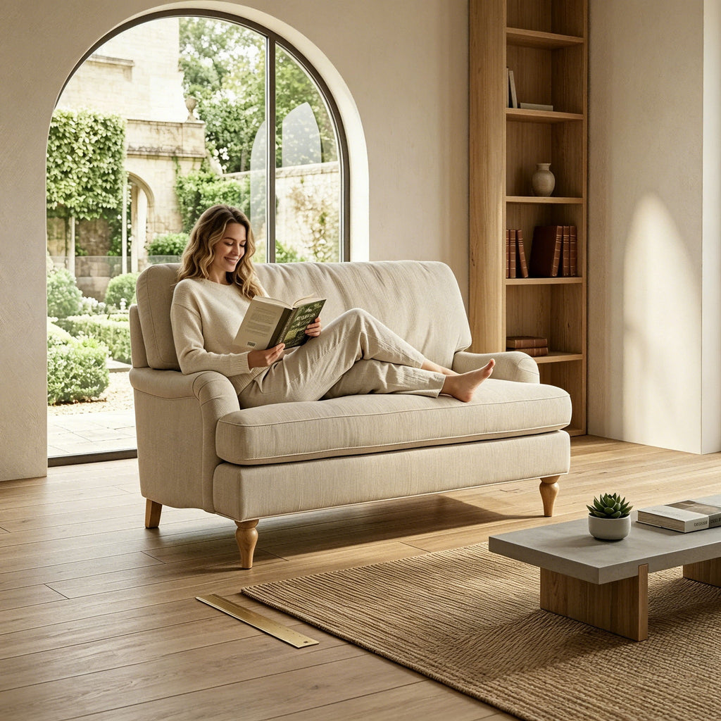 Loveseat Sofa, Upholstered Small Couch For Living Room - Cream Beige