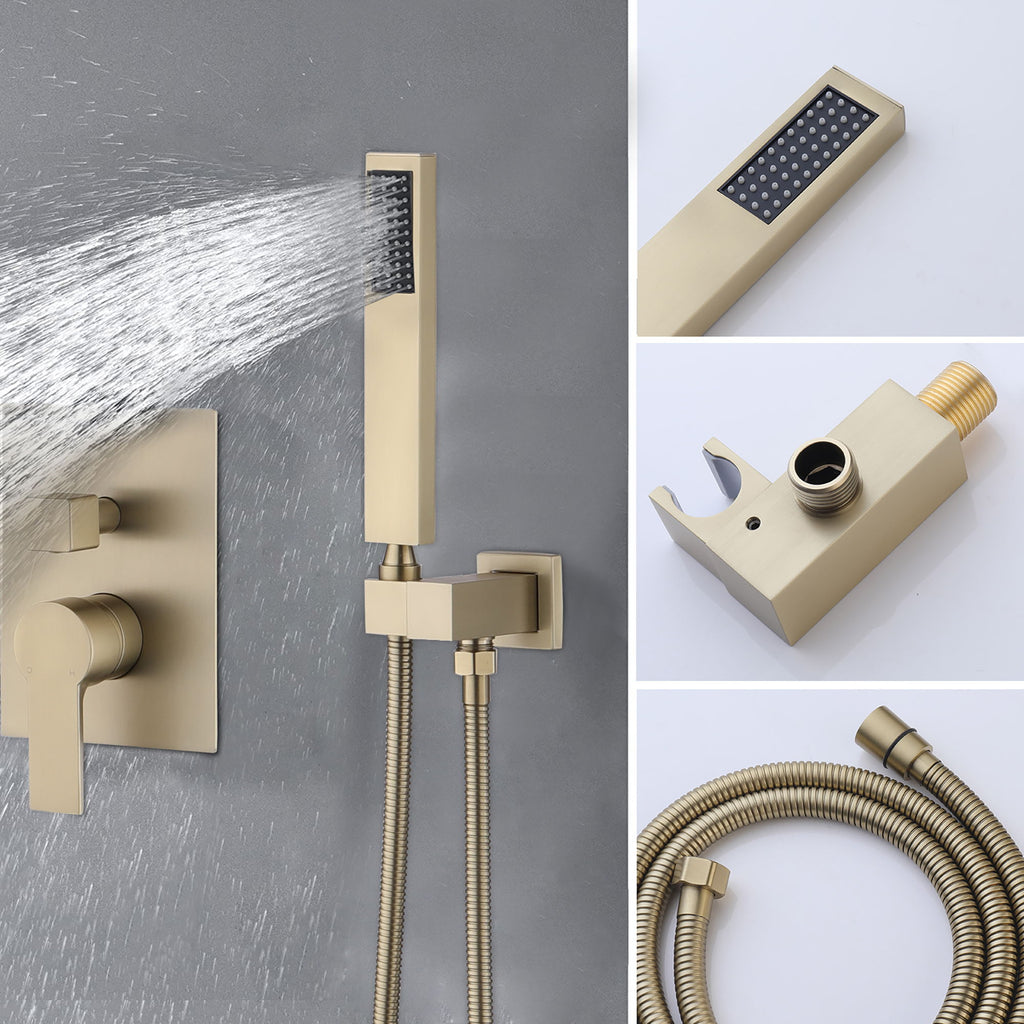 Contemporary Shower System With 12" Rainfall Head And Handheld Spray, Wall Mounted