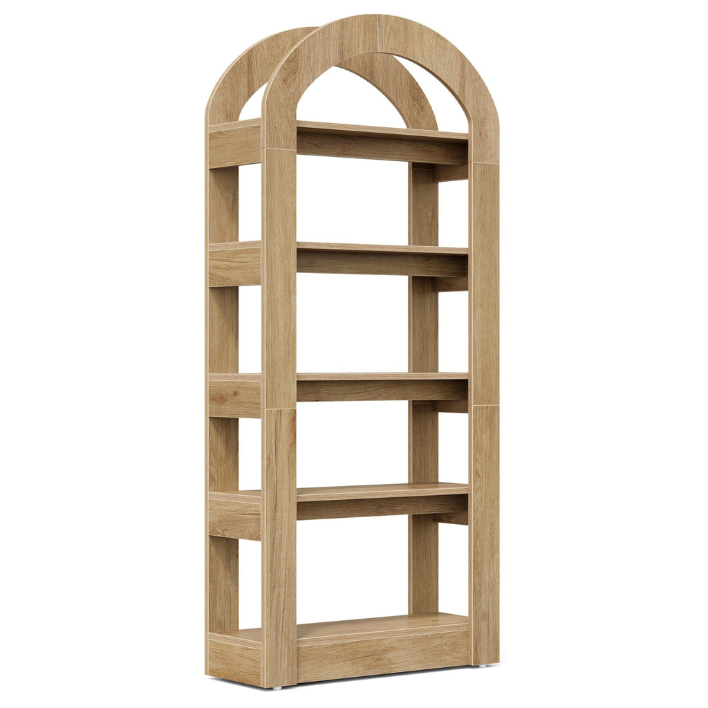 Arched 5 Tier Bookshelf, Deep Storage - Teak