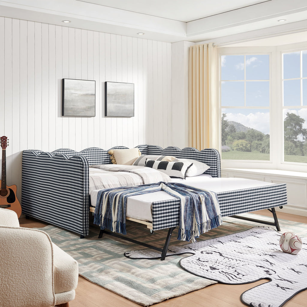 Gingham Daybed & USB Charging Port, Wave-Shaped Design