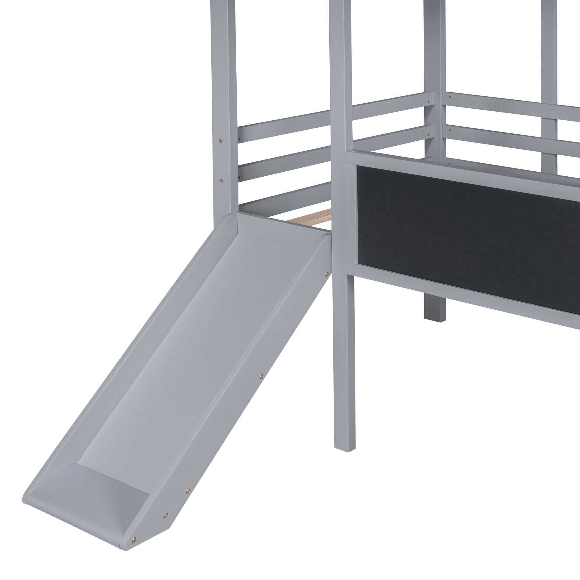 Loft House Bed With Ladder And Slide, With board And Light Strip On The Roof