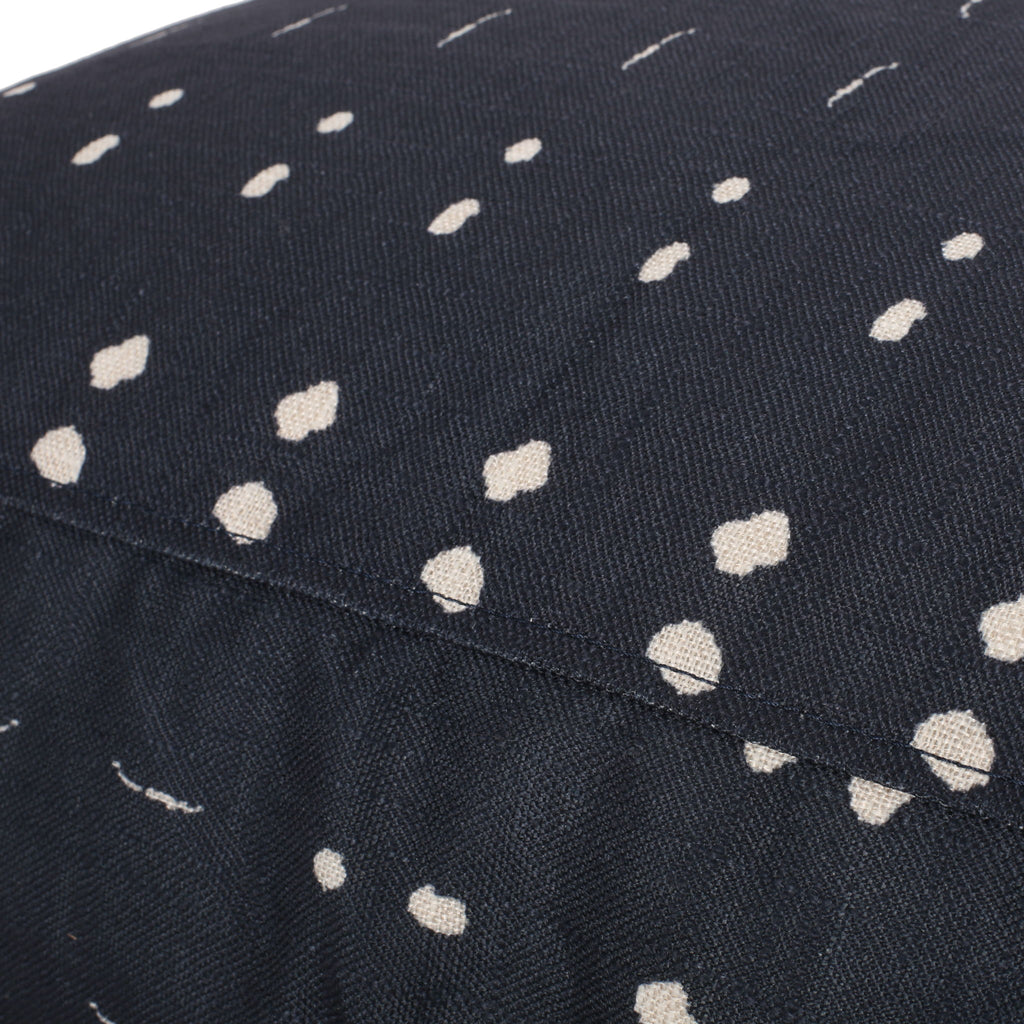 Dalm - Fabric Square Pouf Ottoman With Polystyrene Beads Filling - Dark Blue / White