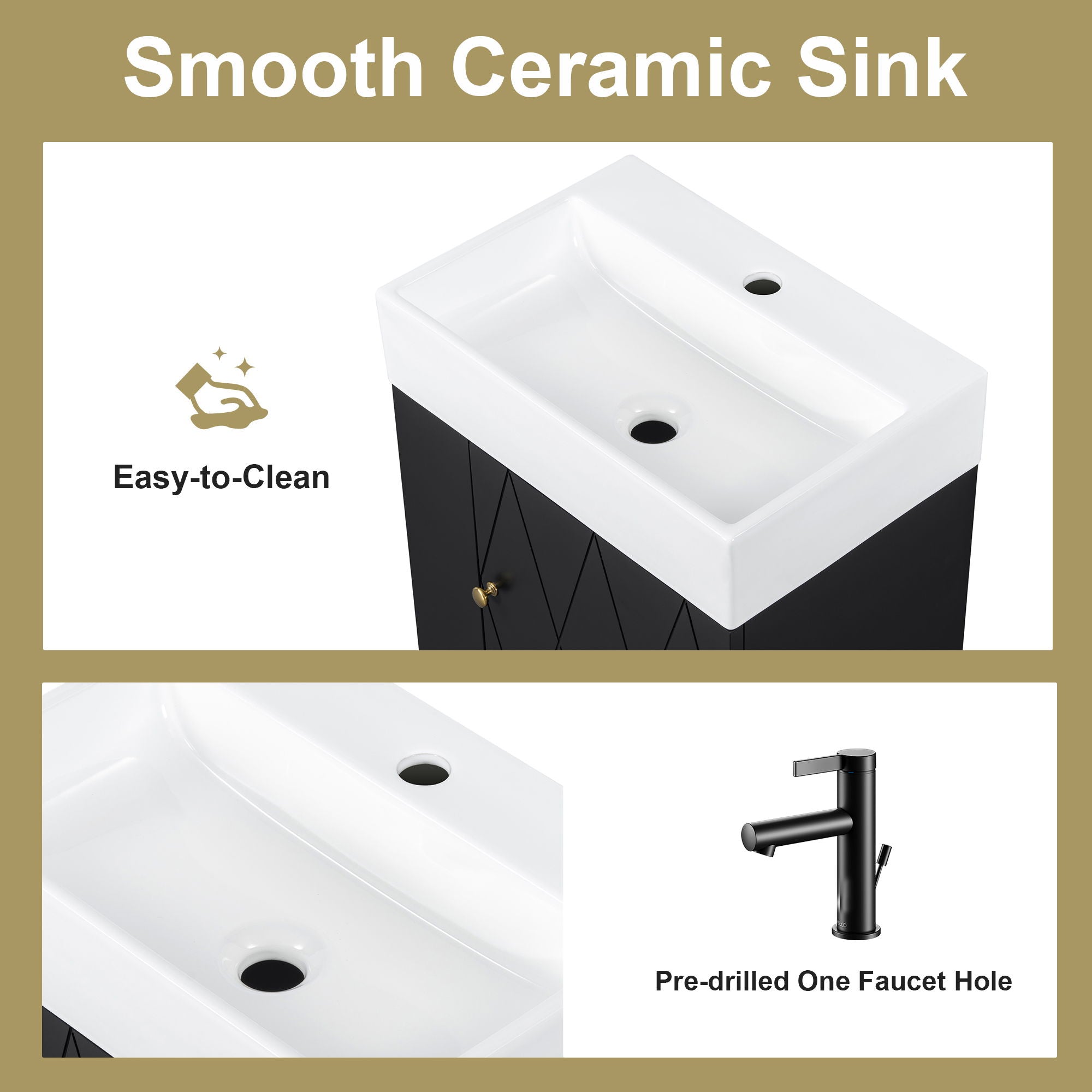 Modern Bathroom Vanity With Sink, Diamond Pattern Doors