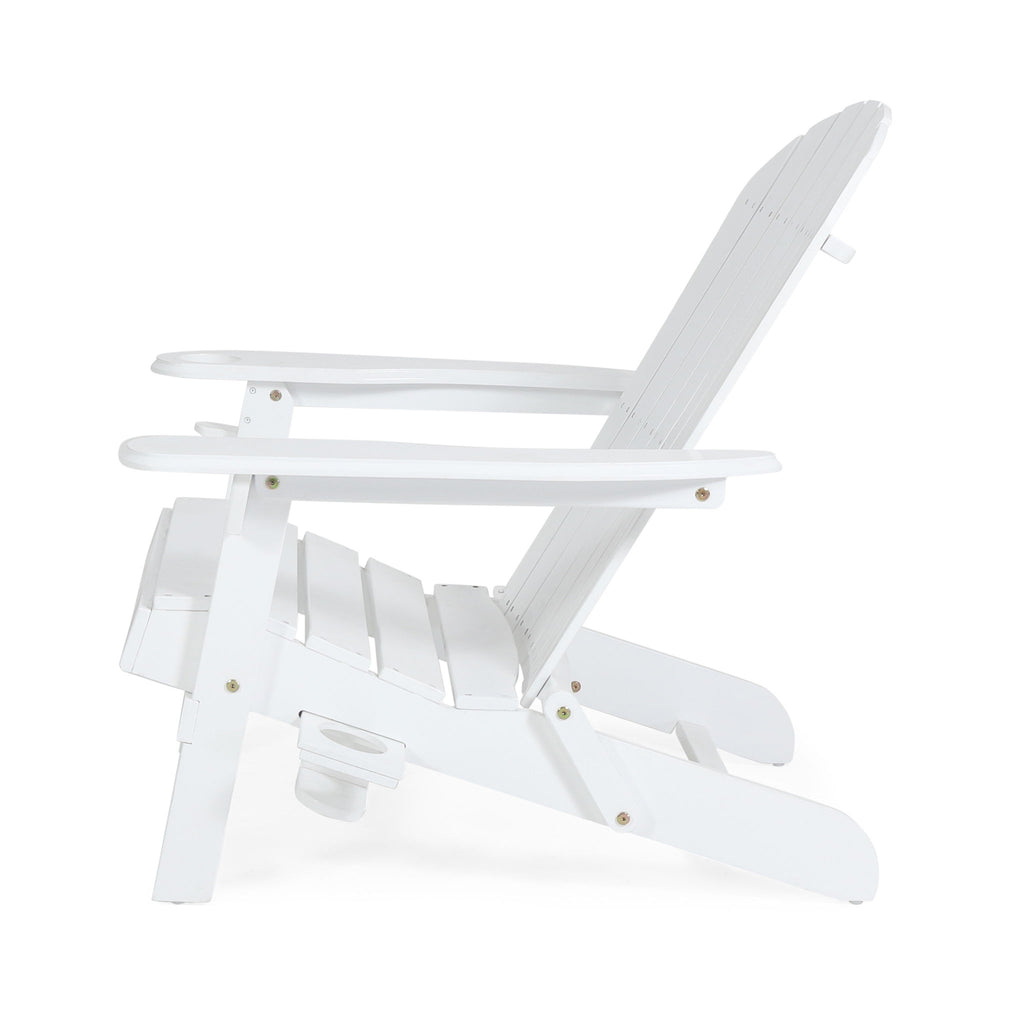 Zenithia - Outdoor Foldable Adirondack Chair With 2 Cup Holders - White